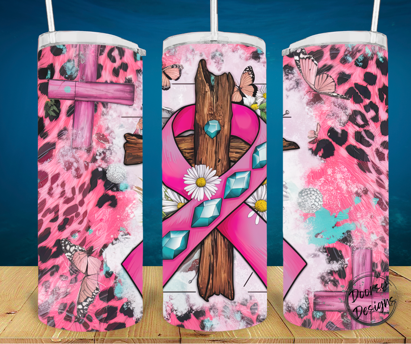 Cross and Breast Cancer Ribbon 20oz Sublimation Tumbler Cup