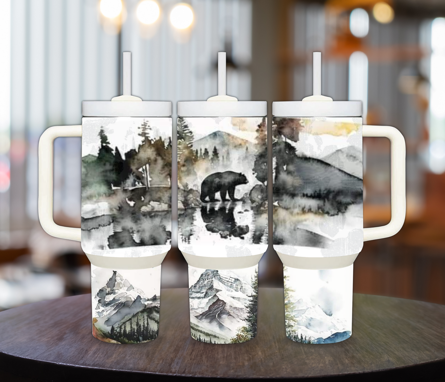 Watercolor Bear in Mountains 40oz Sublimation Tumbler