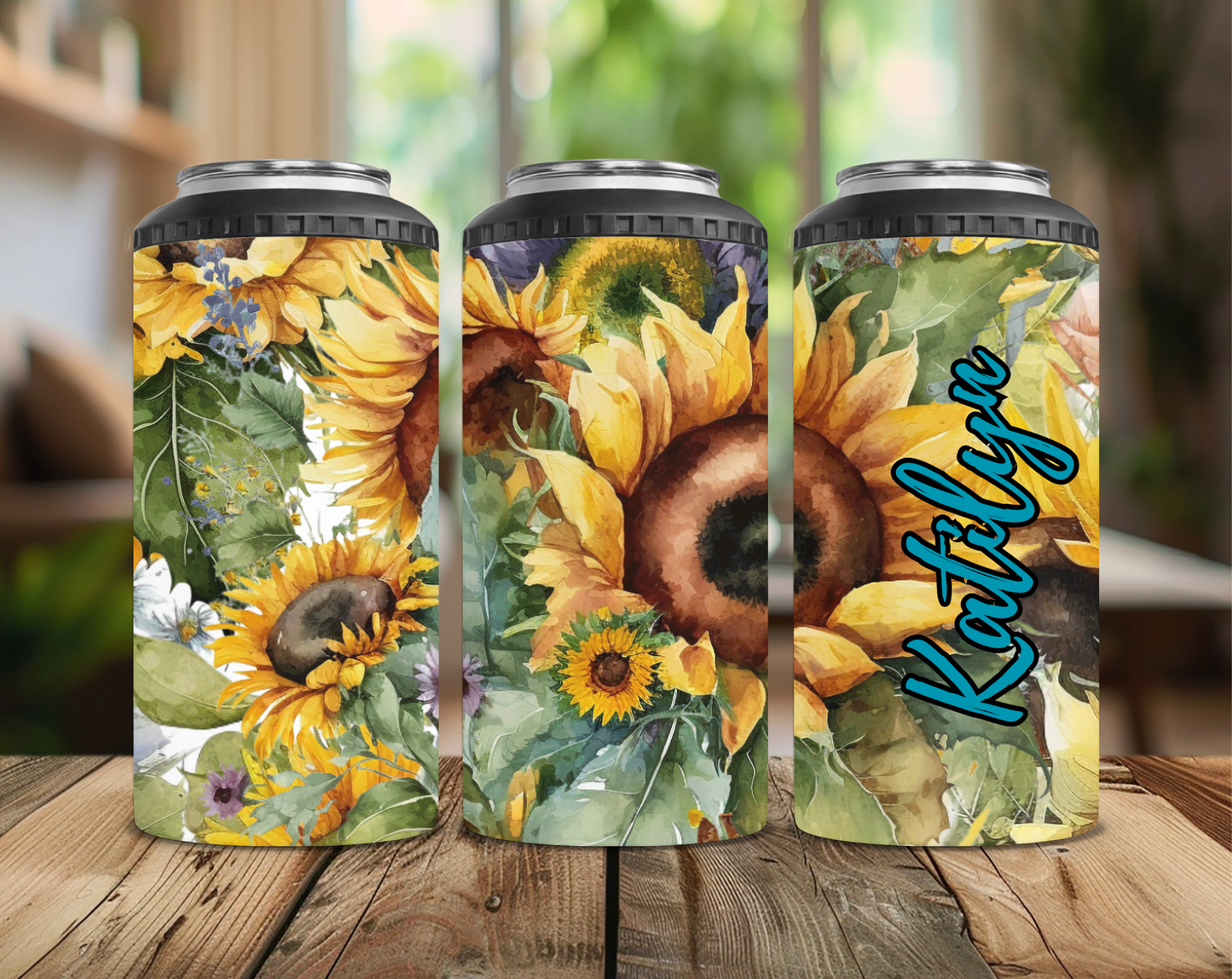 Watercolor Sunflowers Can Cooler