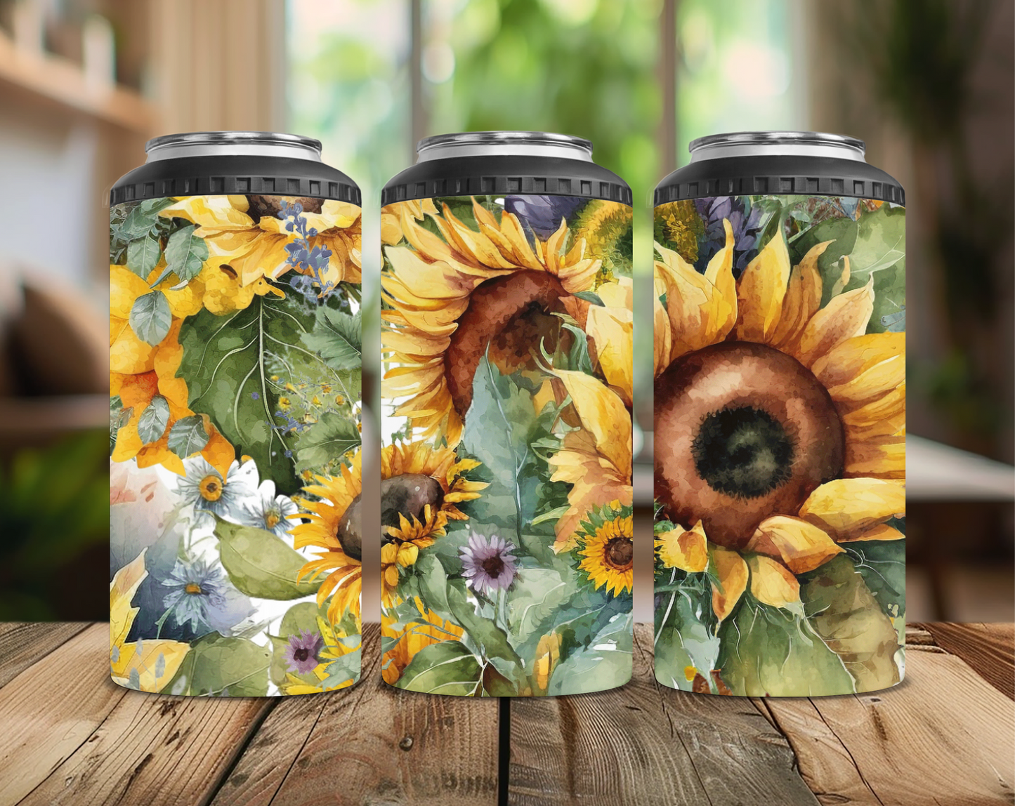 Watercolor Sunflowers Can Cooler