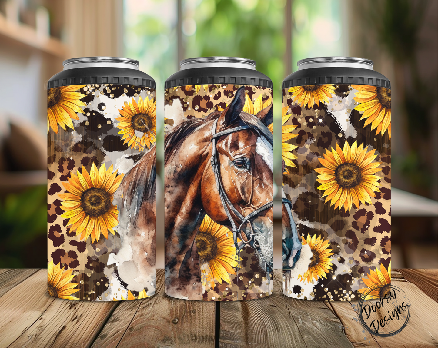 Horse and Sunflowers Can Cooler