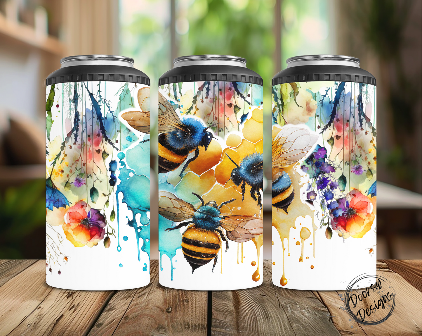 Bees Watercolor Can Cooler