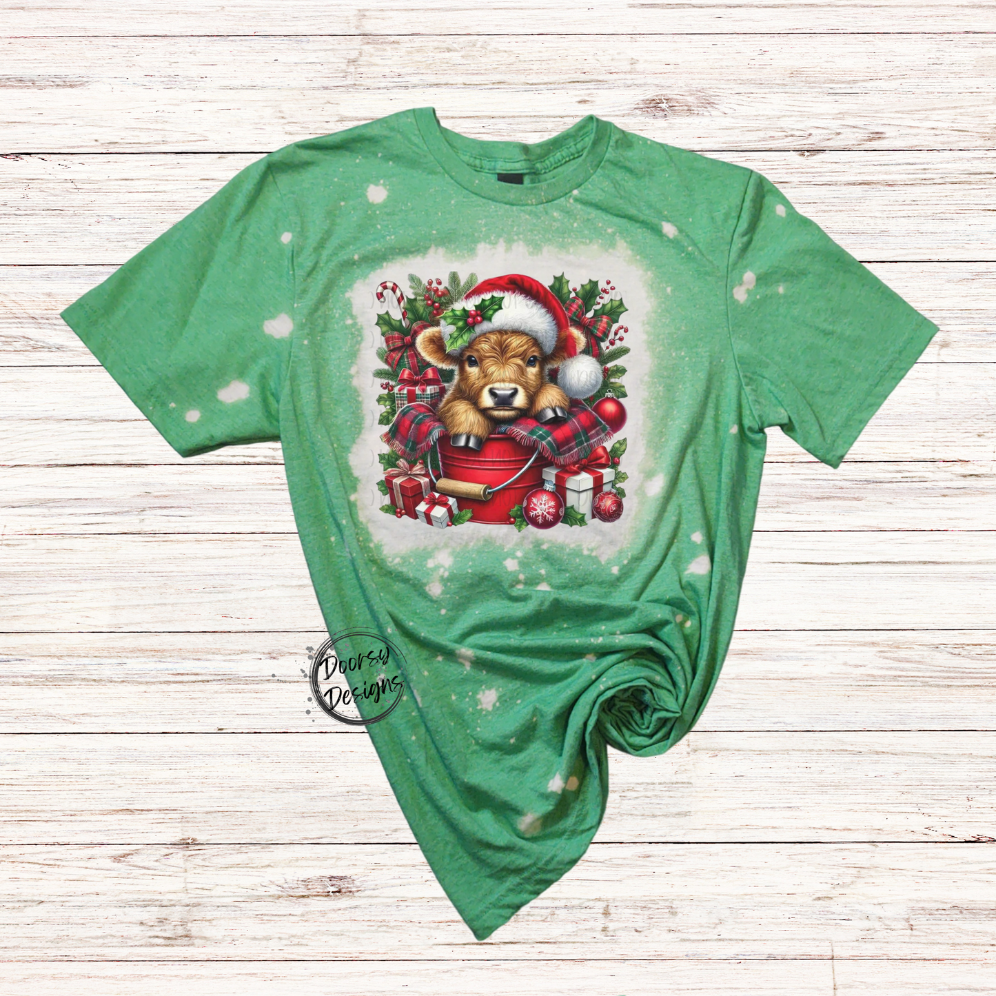 Baby Santa Cow Bleached Christmas Shirt