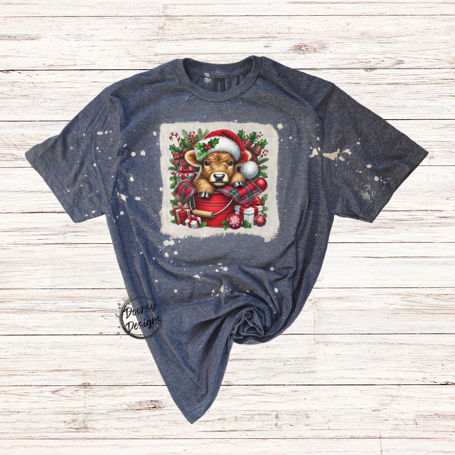 Baby Santa Cow Bleached Christmas Shirt