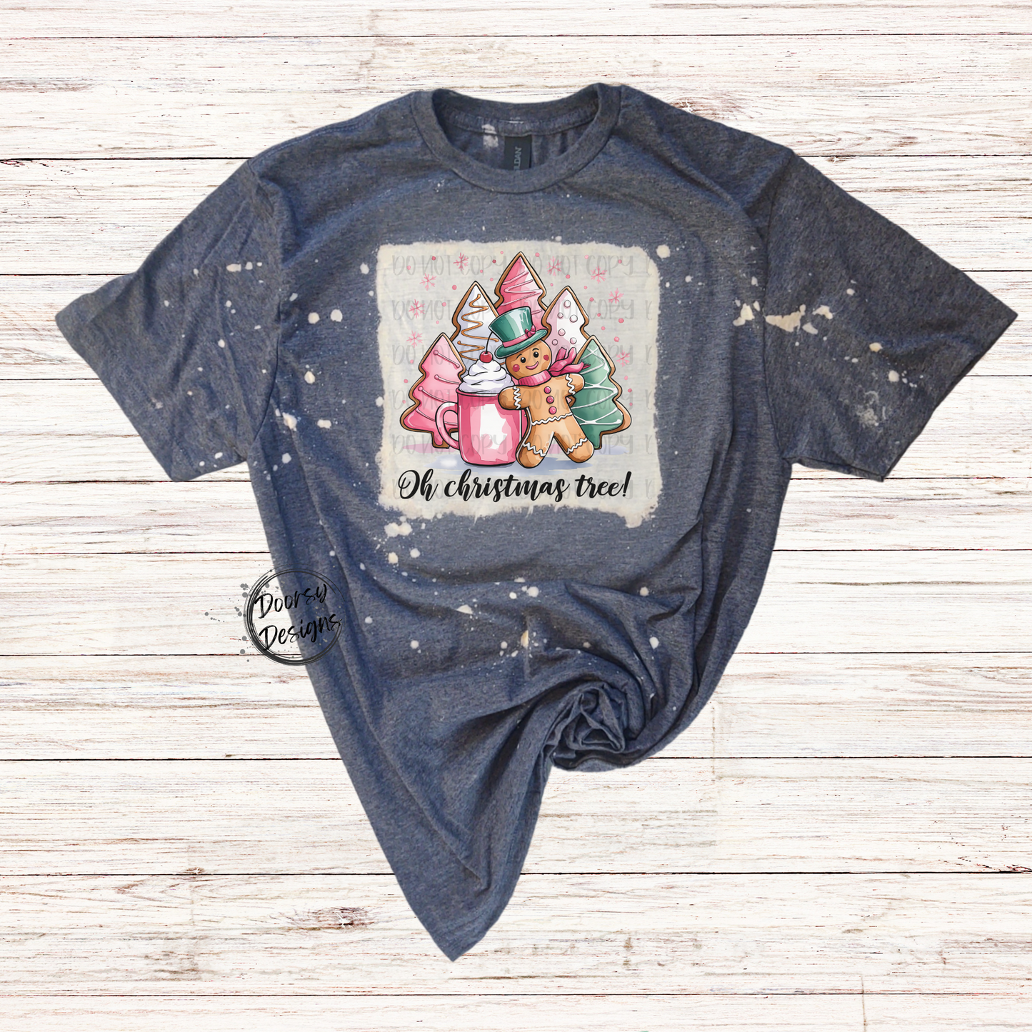 Gingerbread Man Oh Xmas Tree Bleached Shirt