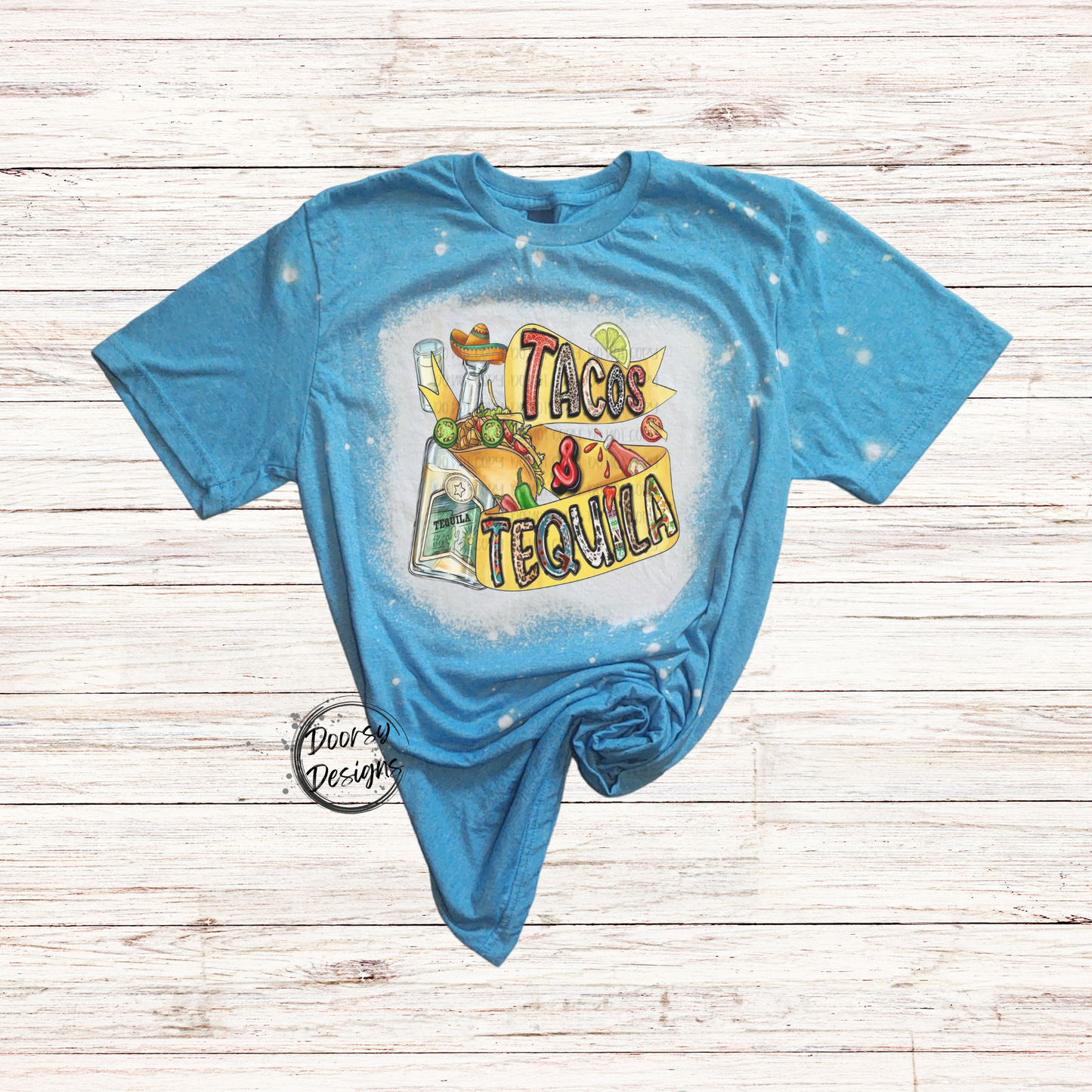Tacos and Tequila Bleached T-Shirt