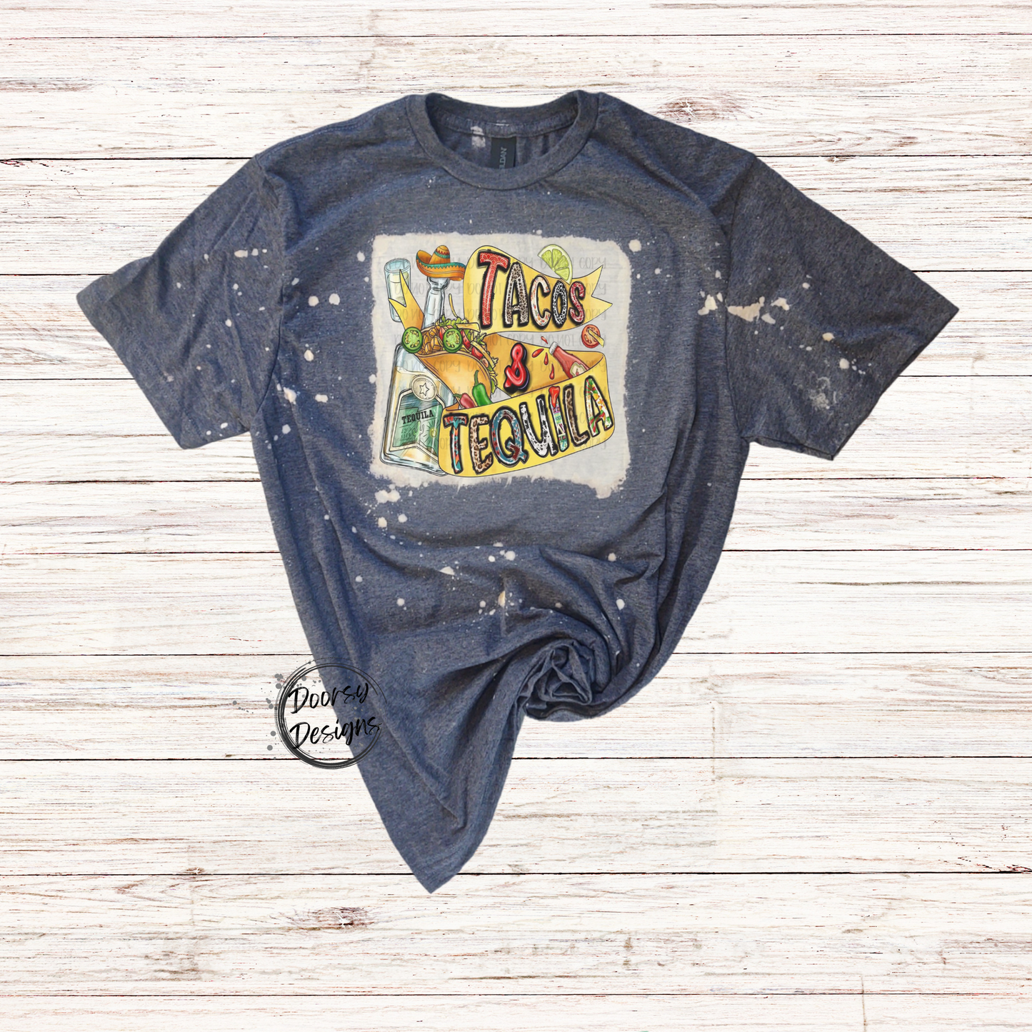 Tacos and Tequila Bleached T-Shirt