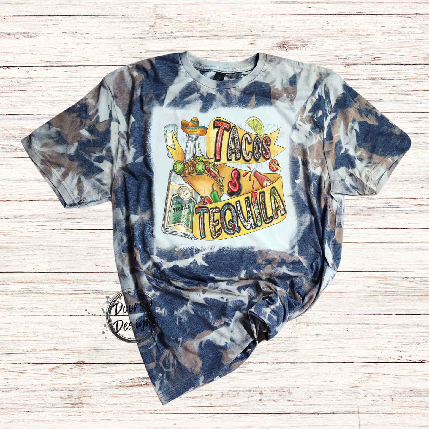 Tacos and Tequila Bleached T-Shirt