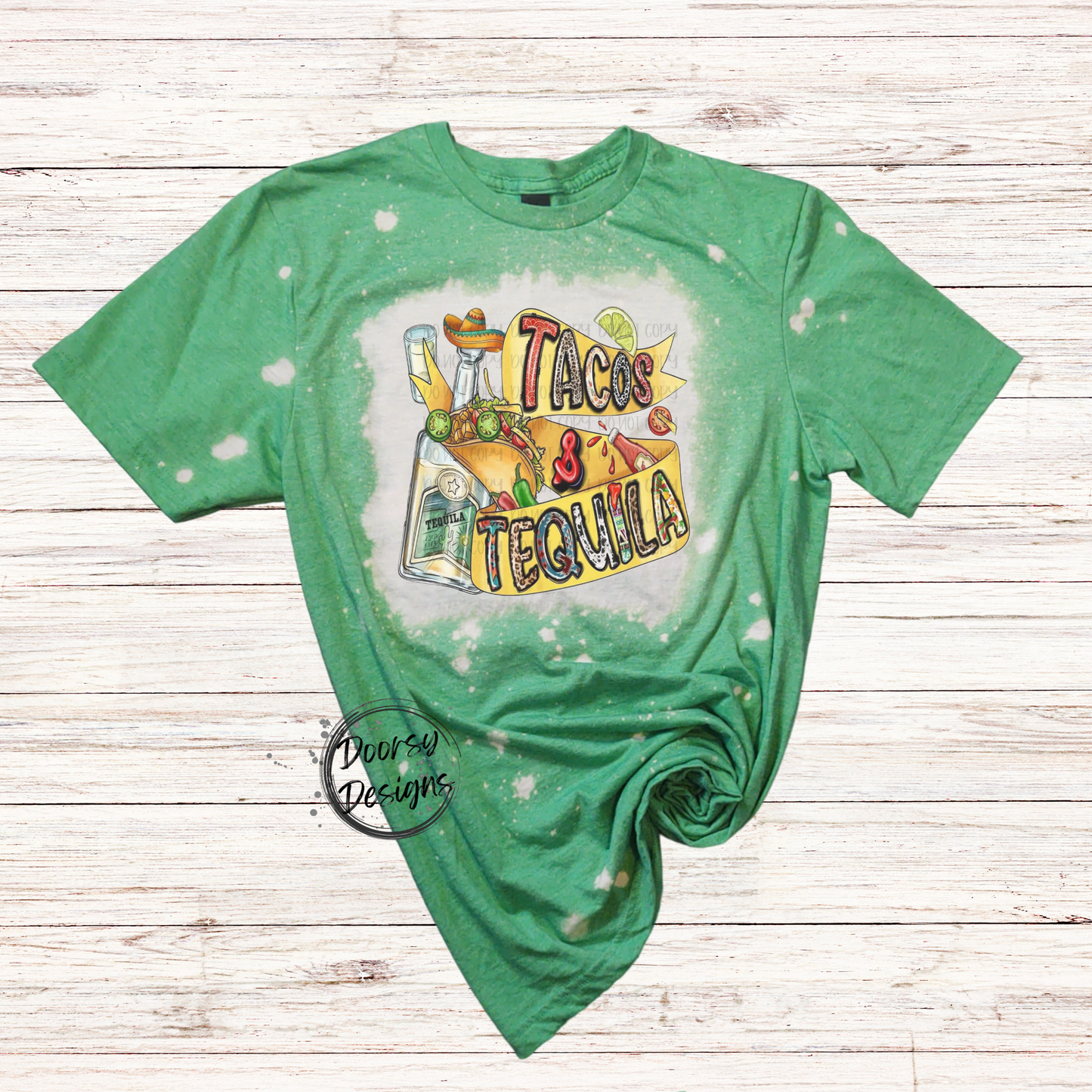 Tacos and Tequila Bleached T-Shirt