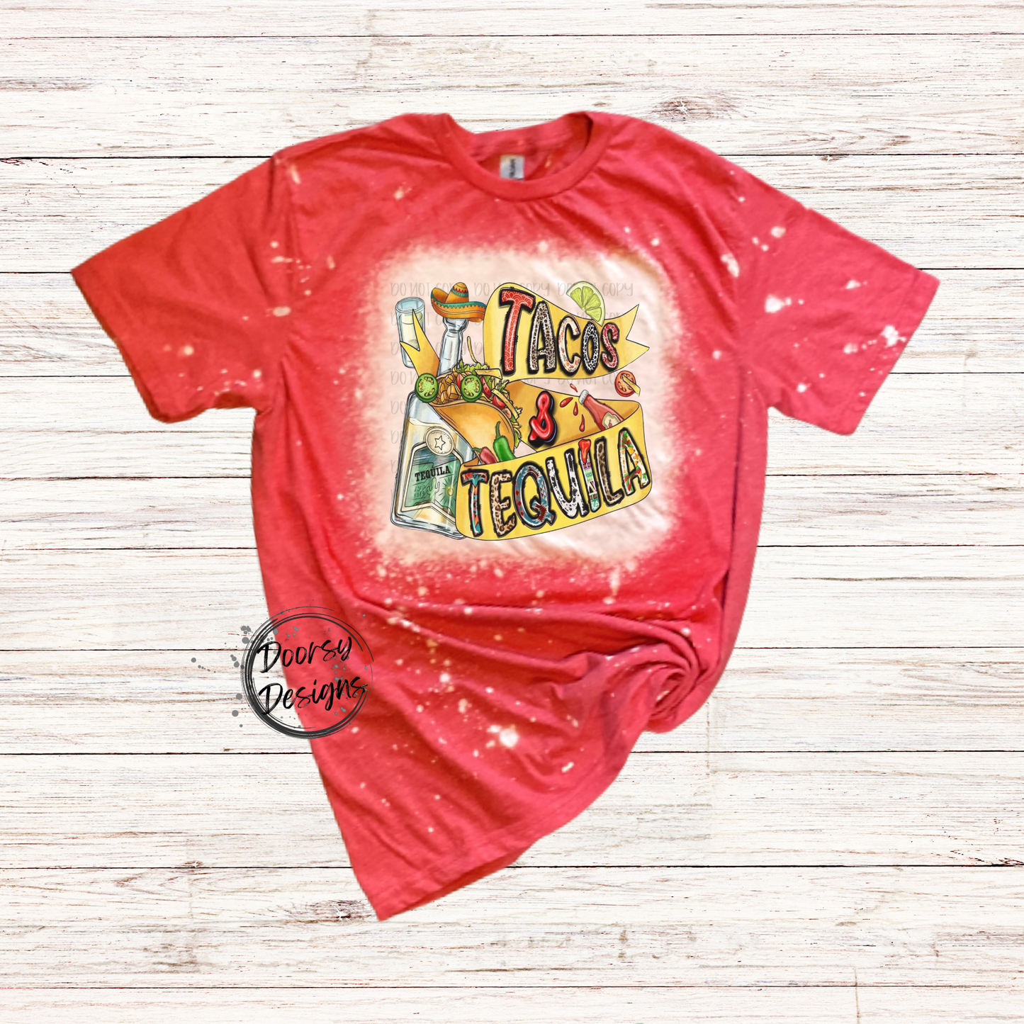 Tacos and Tequila Bleached T-Shirt