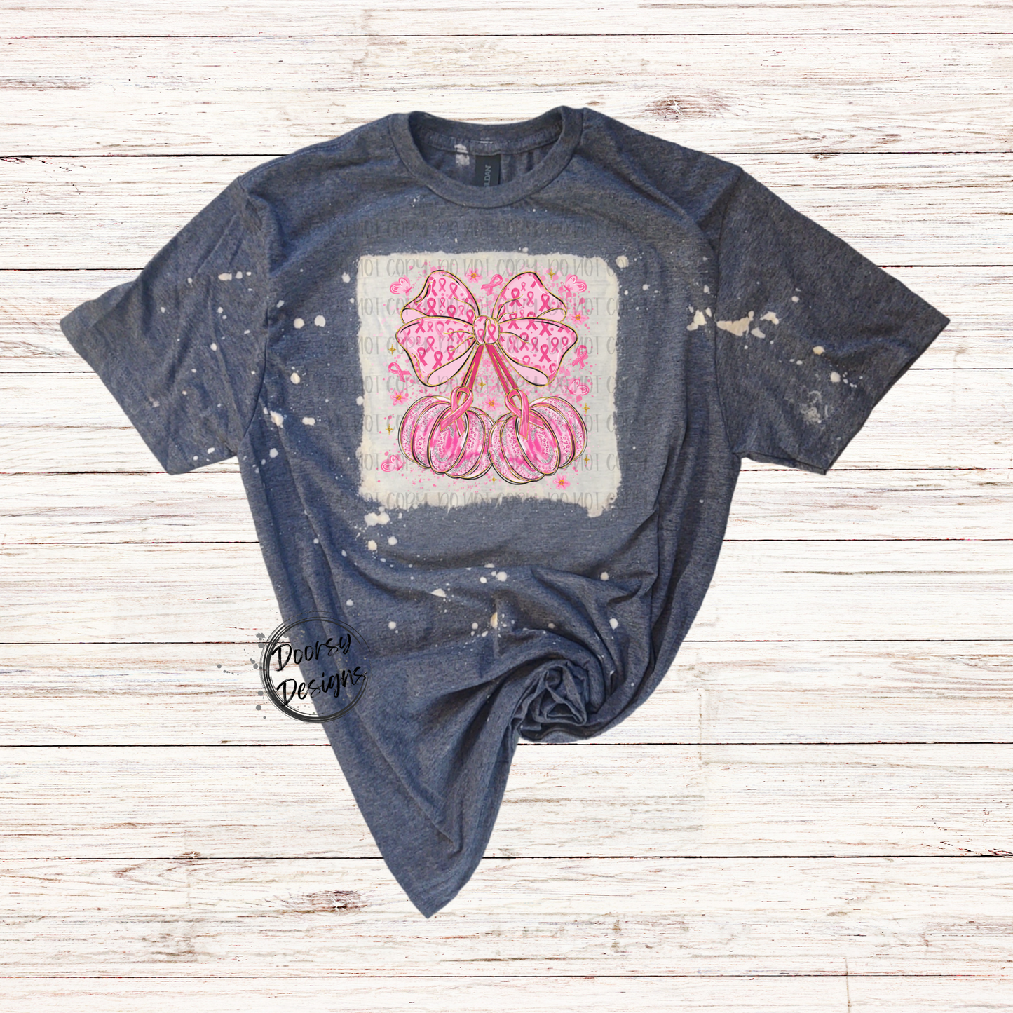 Fall Pumpkins Bow Breast Cancer Bleached Shirt