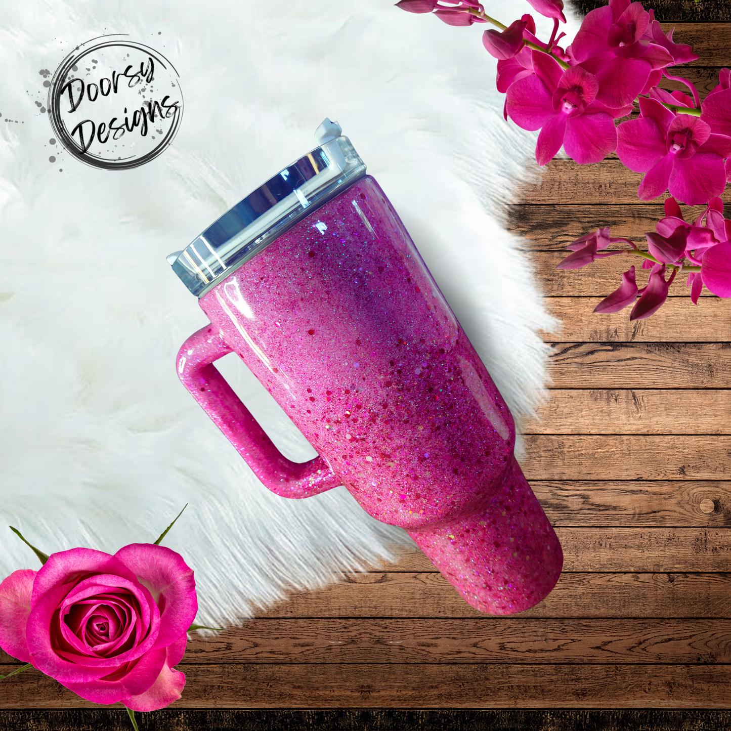 Light Pink Chunky Glitter Epoxy 40oz Dupe Tumbler