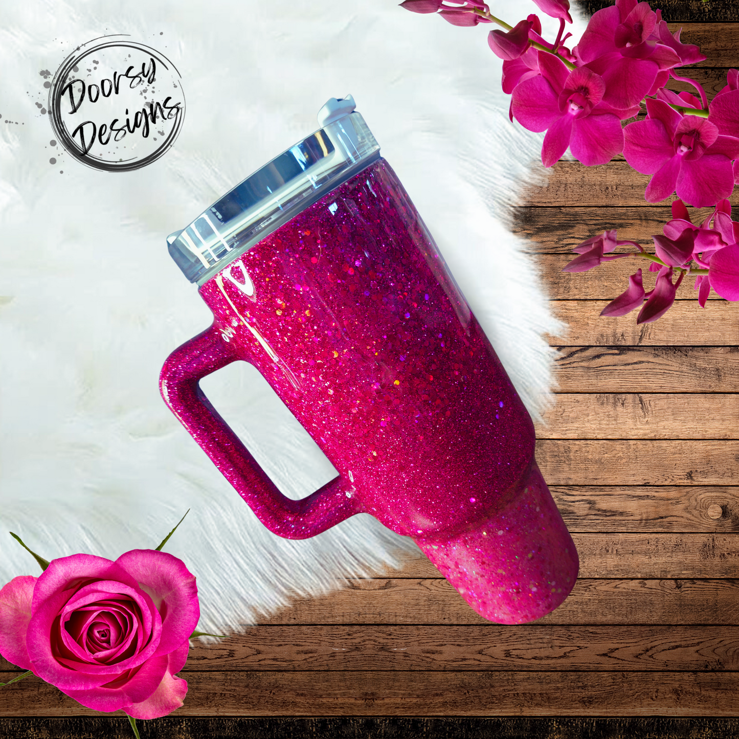 Fushia Ombre Chunky Glitter Epoxy 40oz Dupe Tumbler