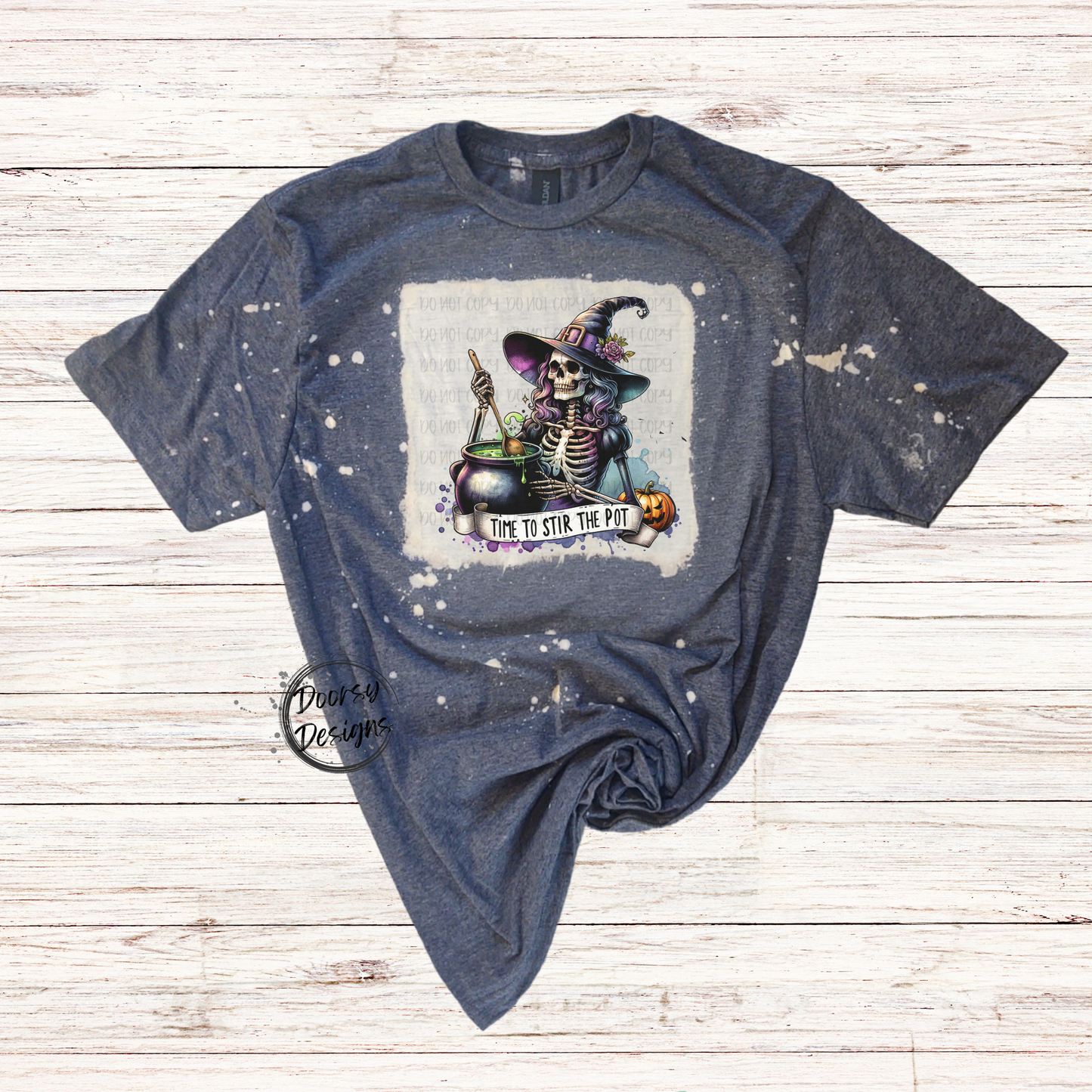 Witch Stir the Pot Bleached Halloween Shirt