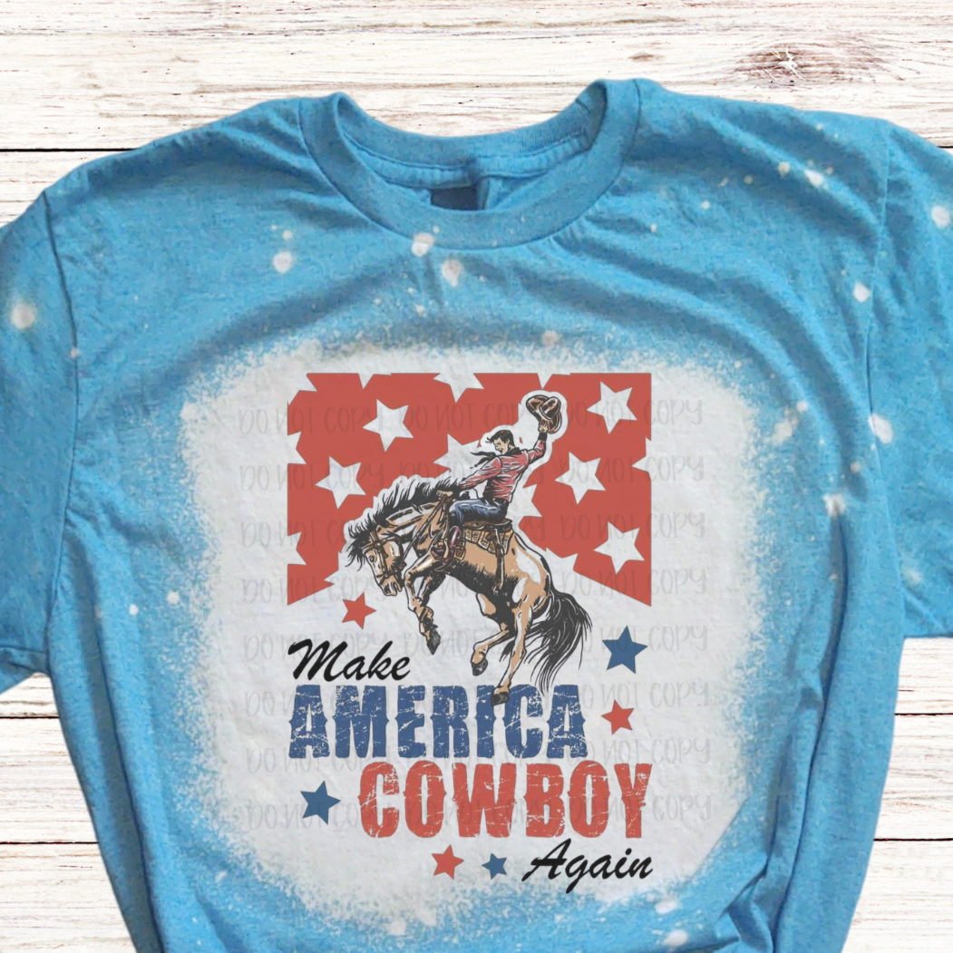Make America Cowboy Again Bleached 4th of July Shirt
