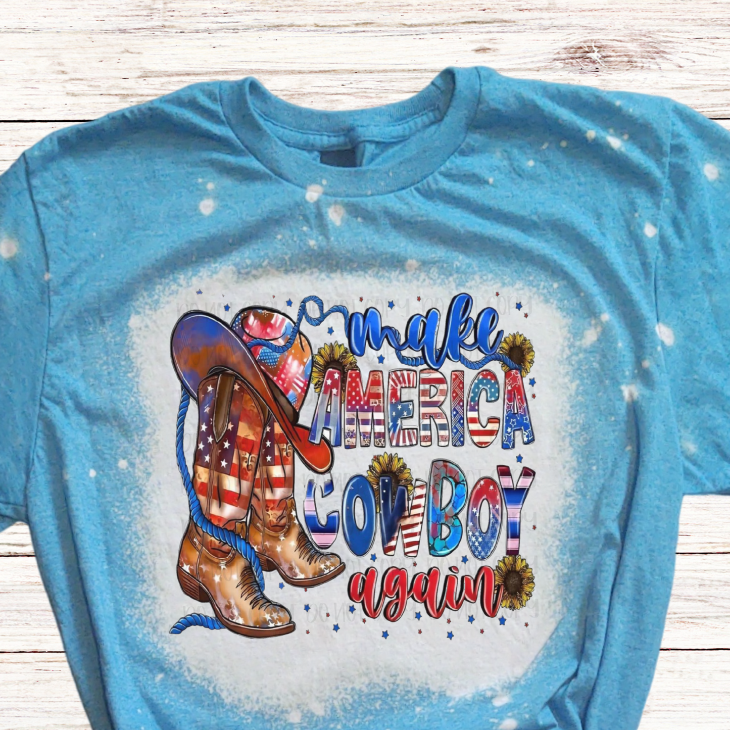 Make America Cowboy Again Bleached 4th of July Shirt