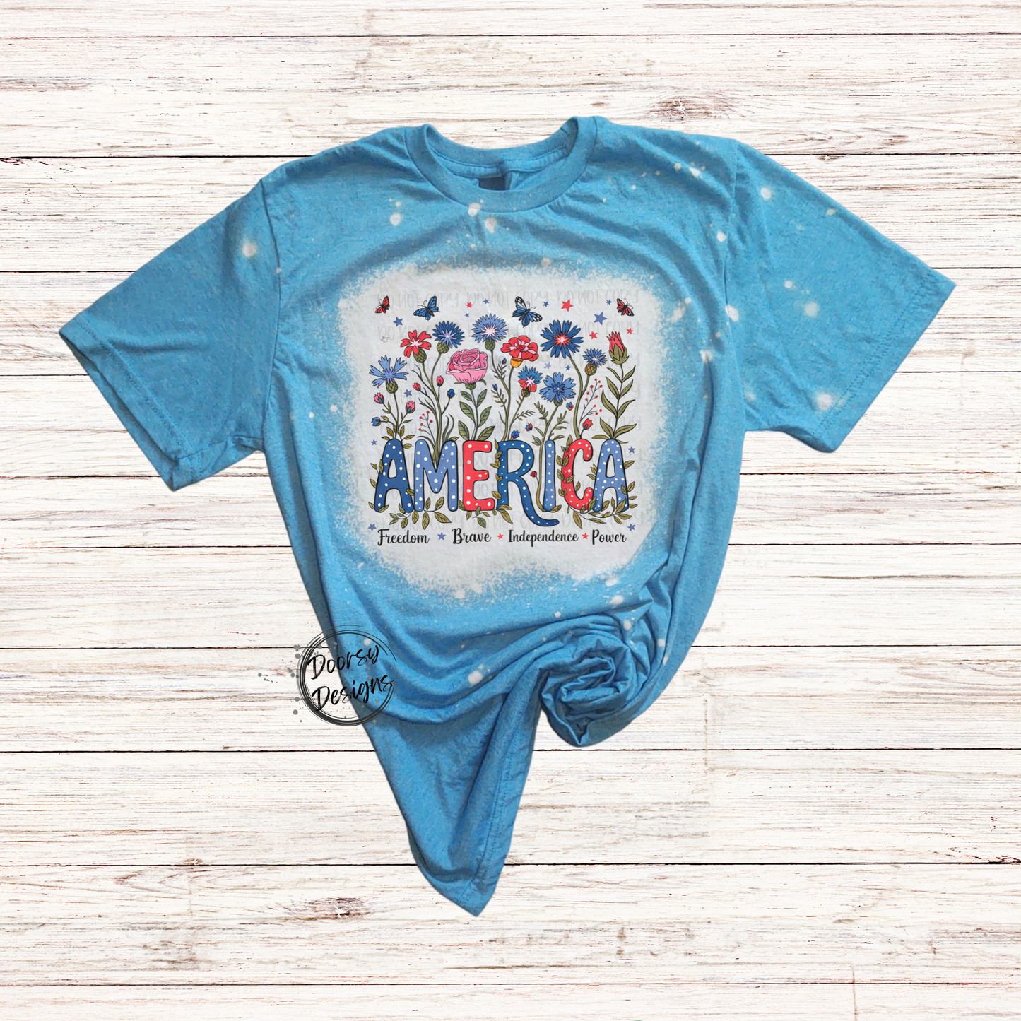 America Wildflower Bleached 4th of July Shirt