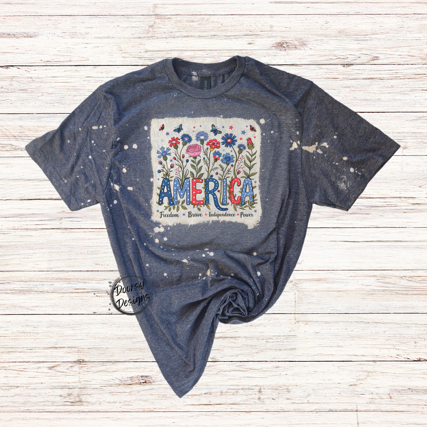 America Wildflower Bleached 4th of July Shirt