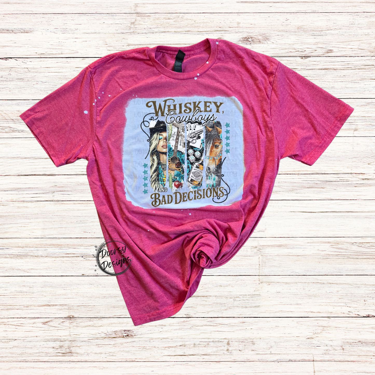 Whisky Cowboys & Bad Decisions Bleached T-Shirt