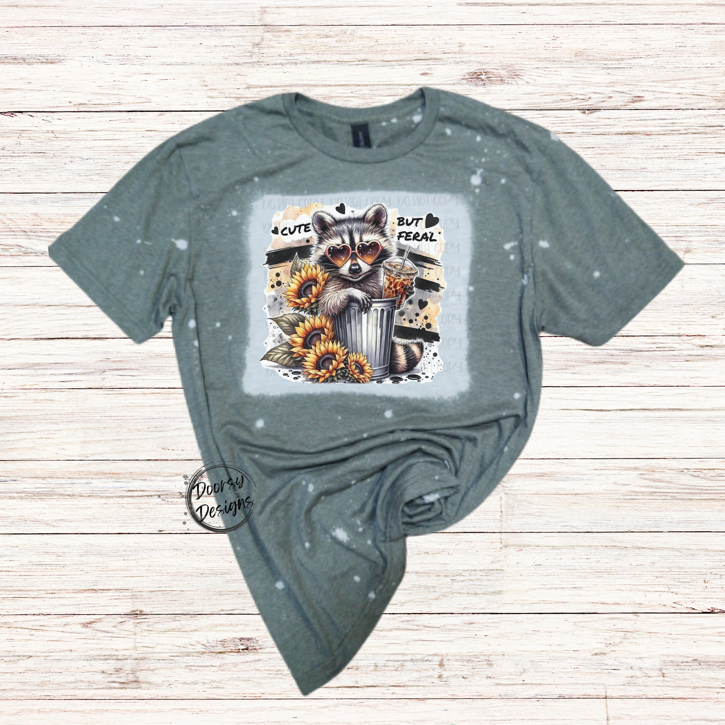 Cute But Feral Raccoon Bleached T-Shirt