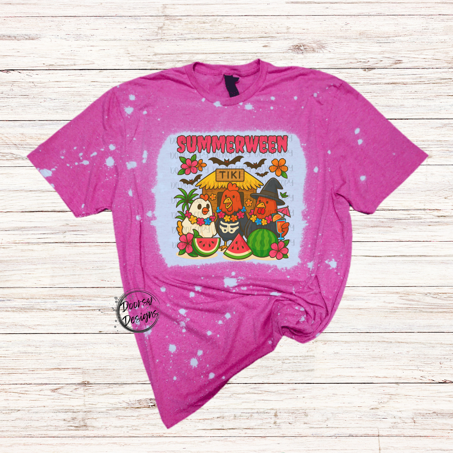 Summerween Bleached T-Shirt with Chickens