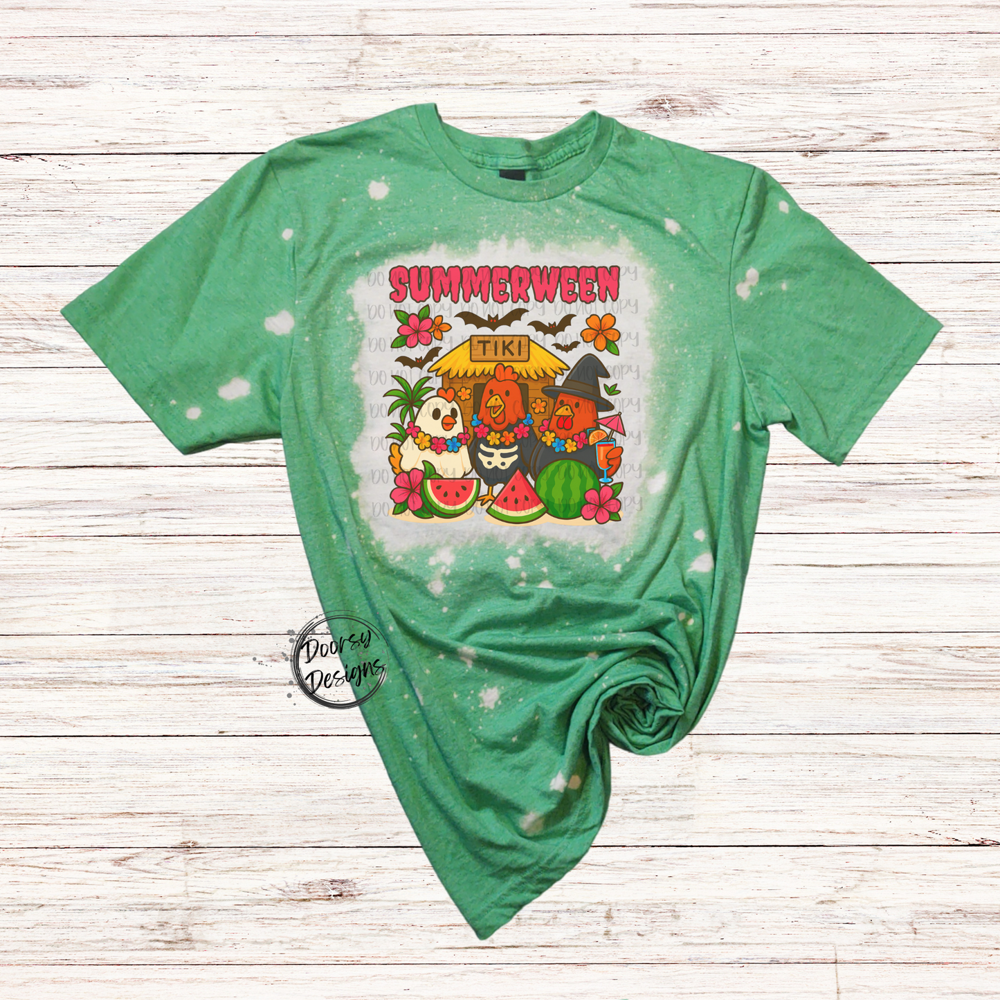 Summerween Bleached T-Shirt with Chickens