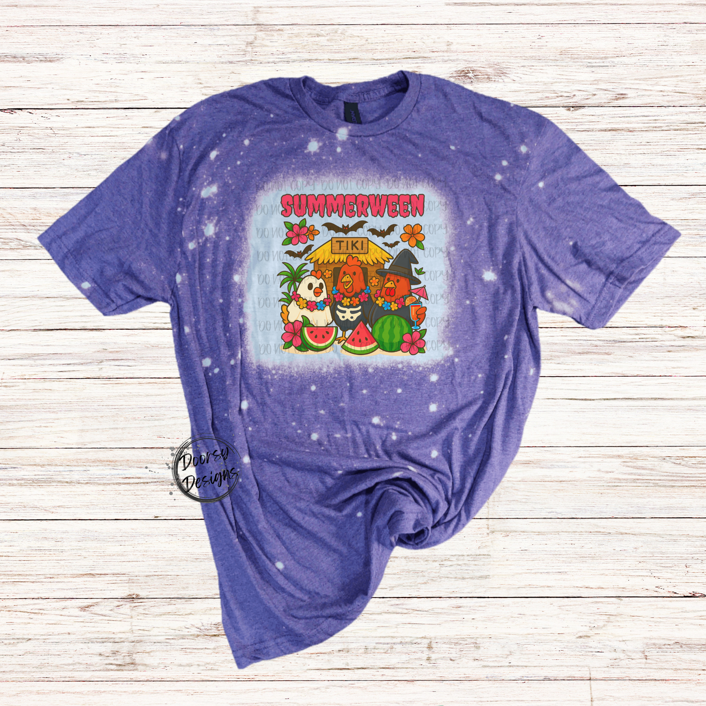 Summerween Bleached T-Shirt with Chickens