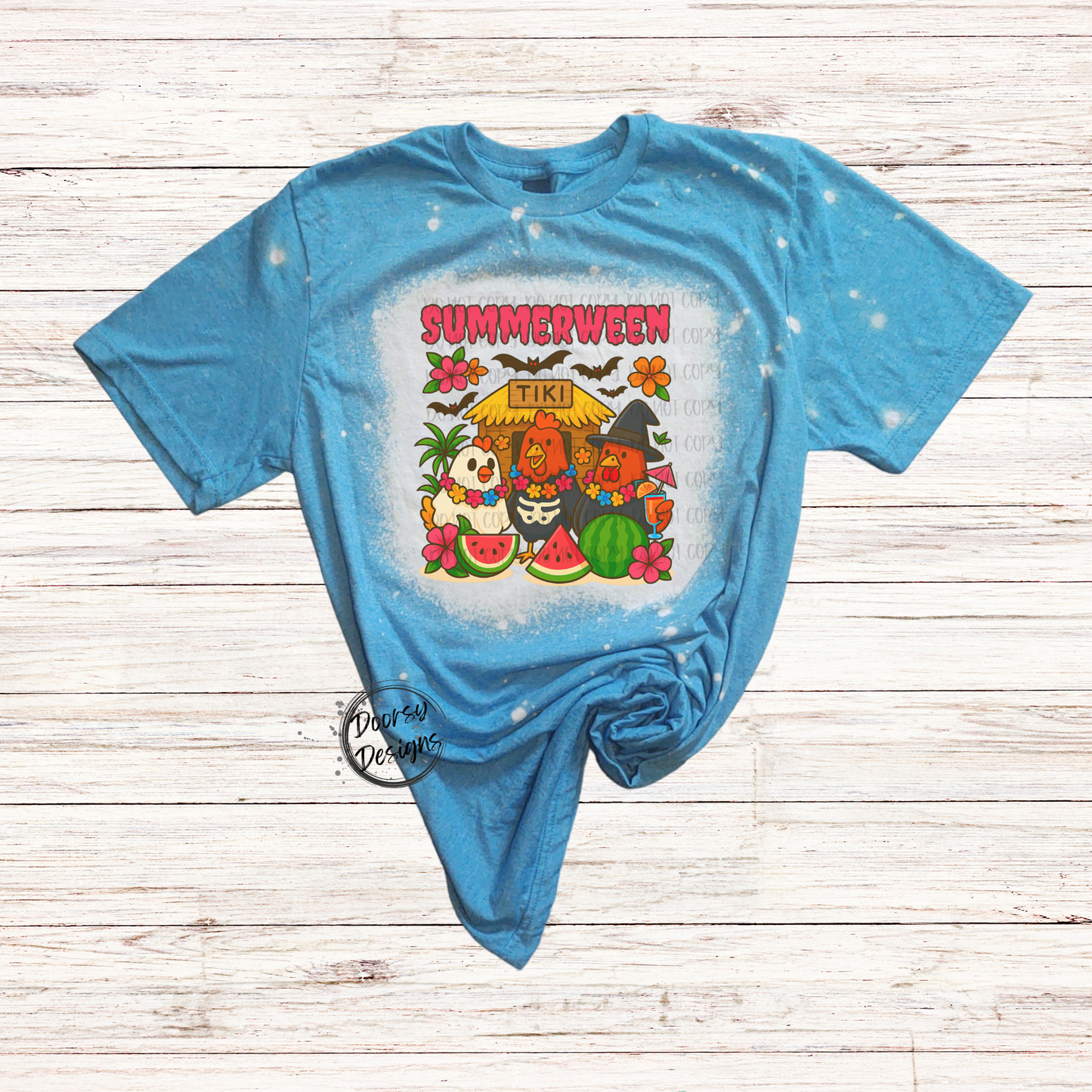 Summerween Bleached T-Shirt with Chickens