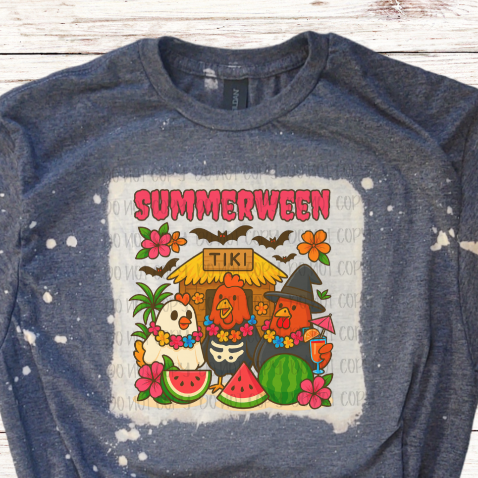 Summerween Bleached T-Shirt with Chickens