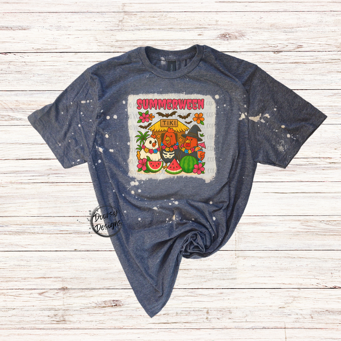 Summerween Bleached T-Shirt with Chickens