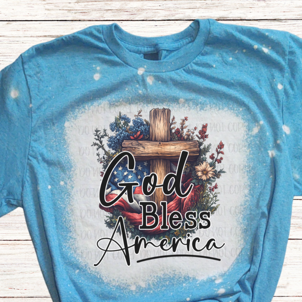 Wildflowers God Bless America Bleached 4th of July Shirt