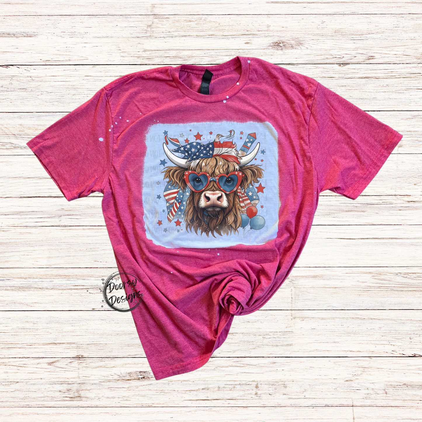 USA Highlander Cow Bleached 4th of July Shirt