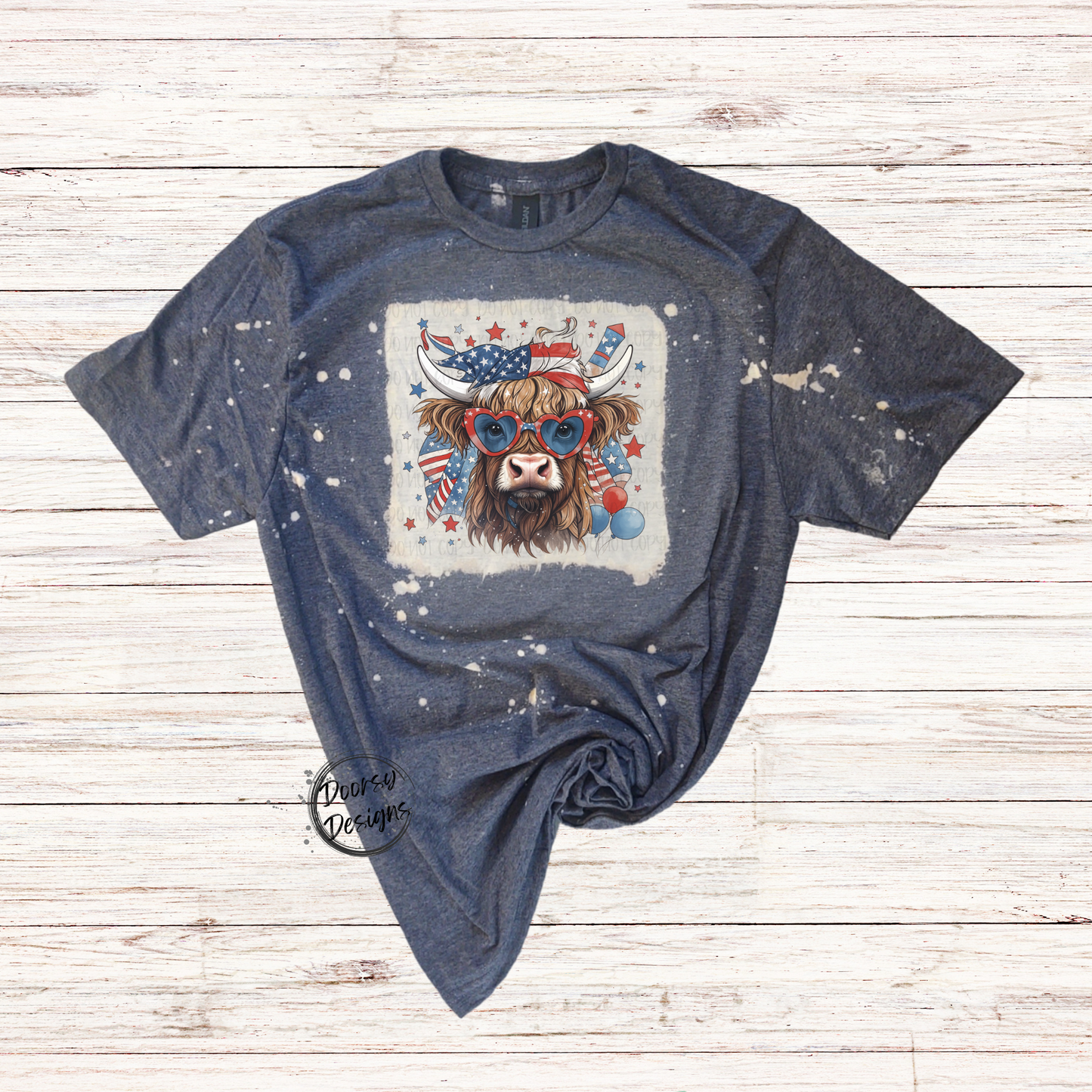 USA Highlander Cow Bleached 4th of July Shirt
