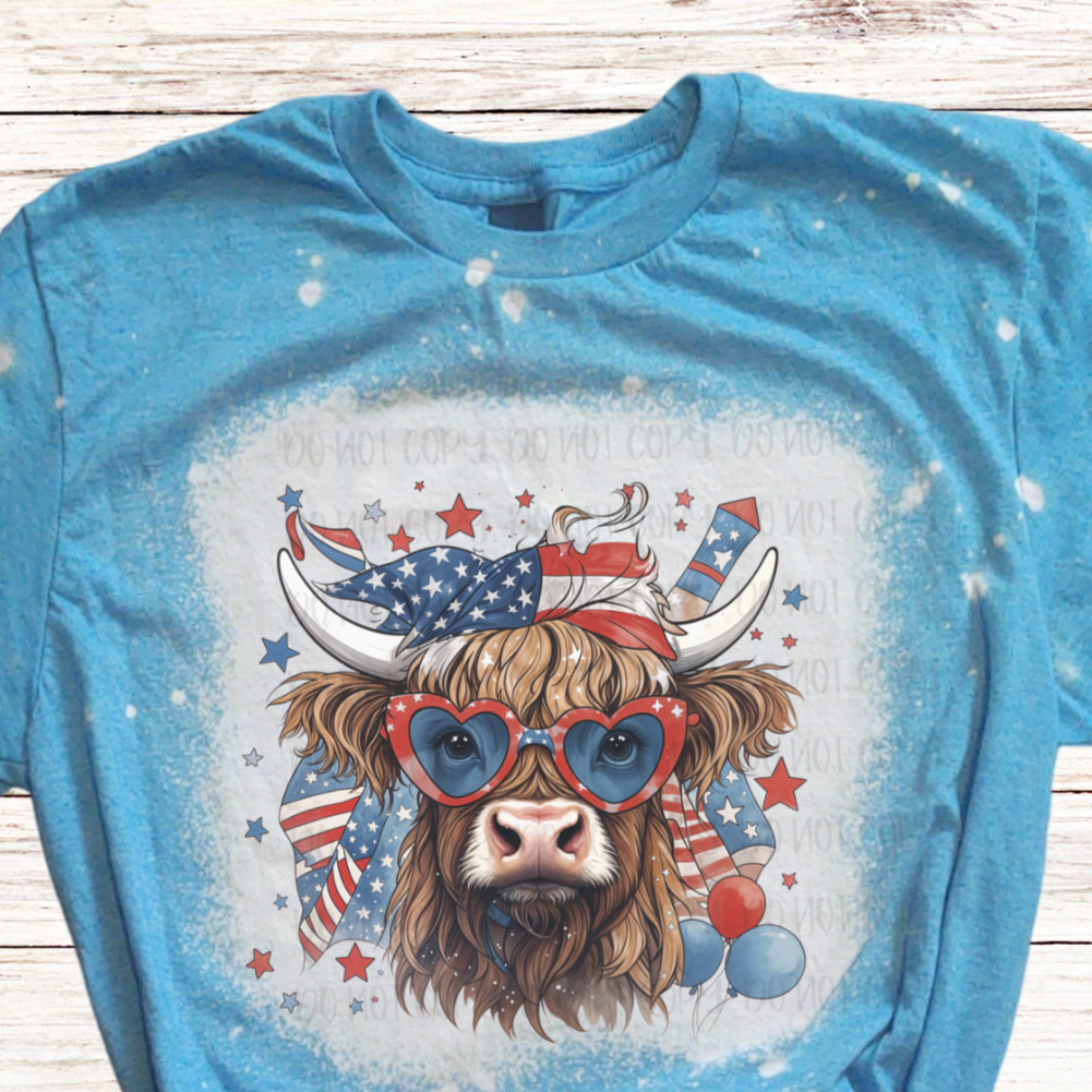 USA Highlander Cow Bleached 4th of July Shirt
