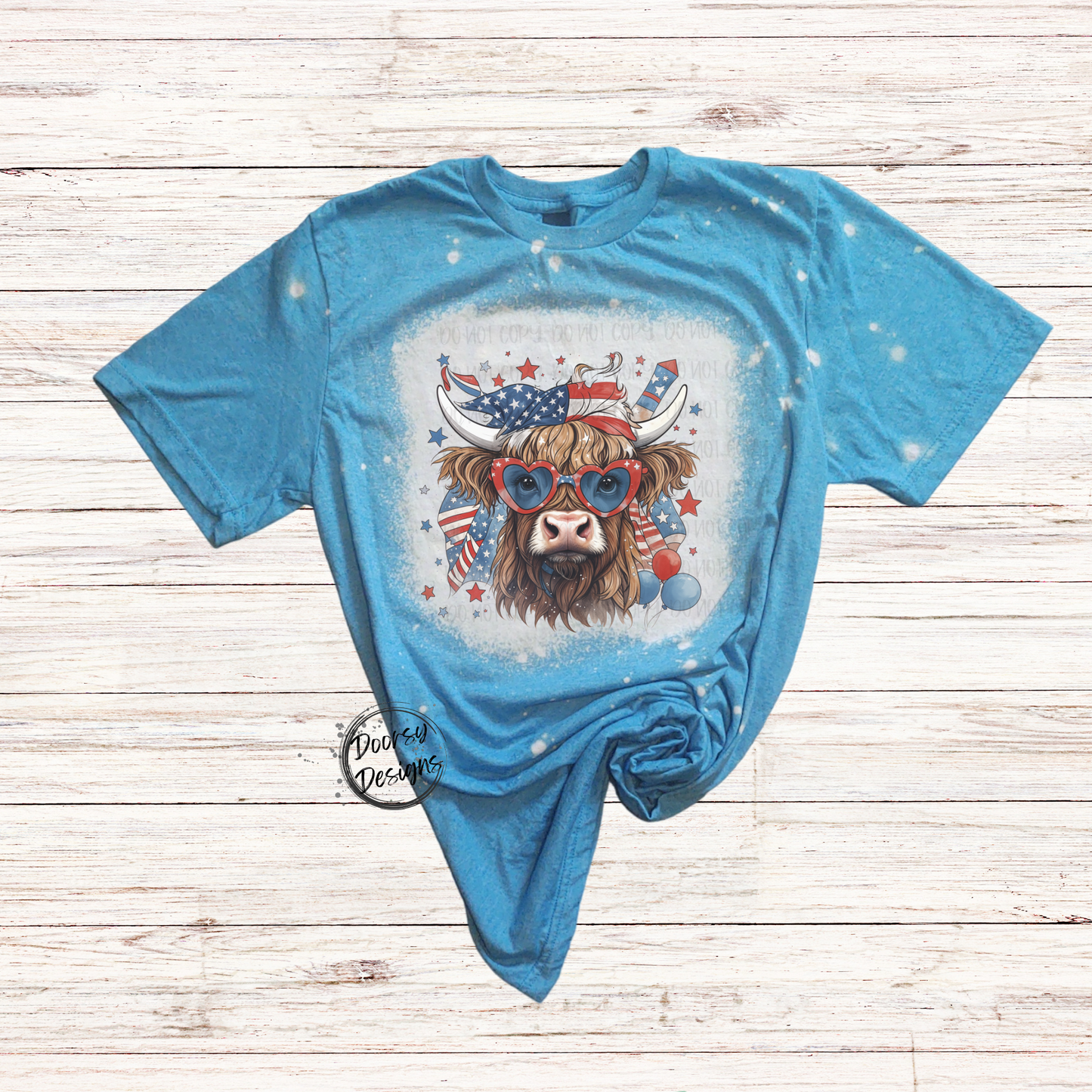 USA Highlander Cow Bleached 4th of July Shirt