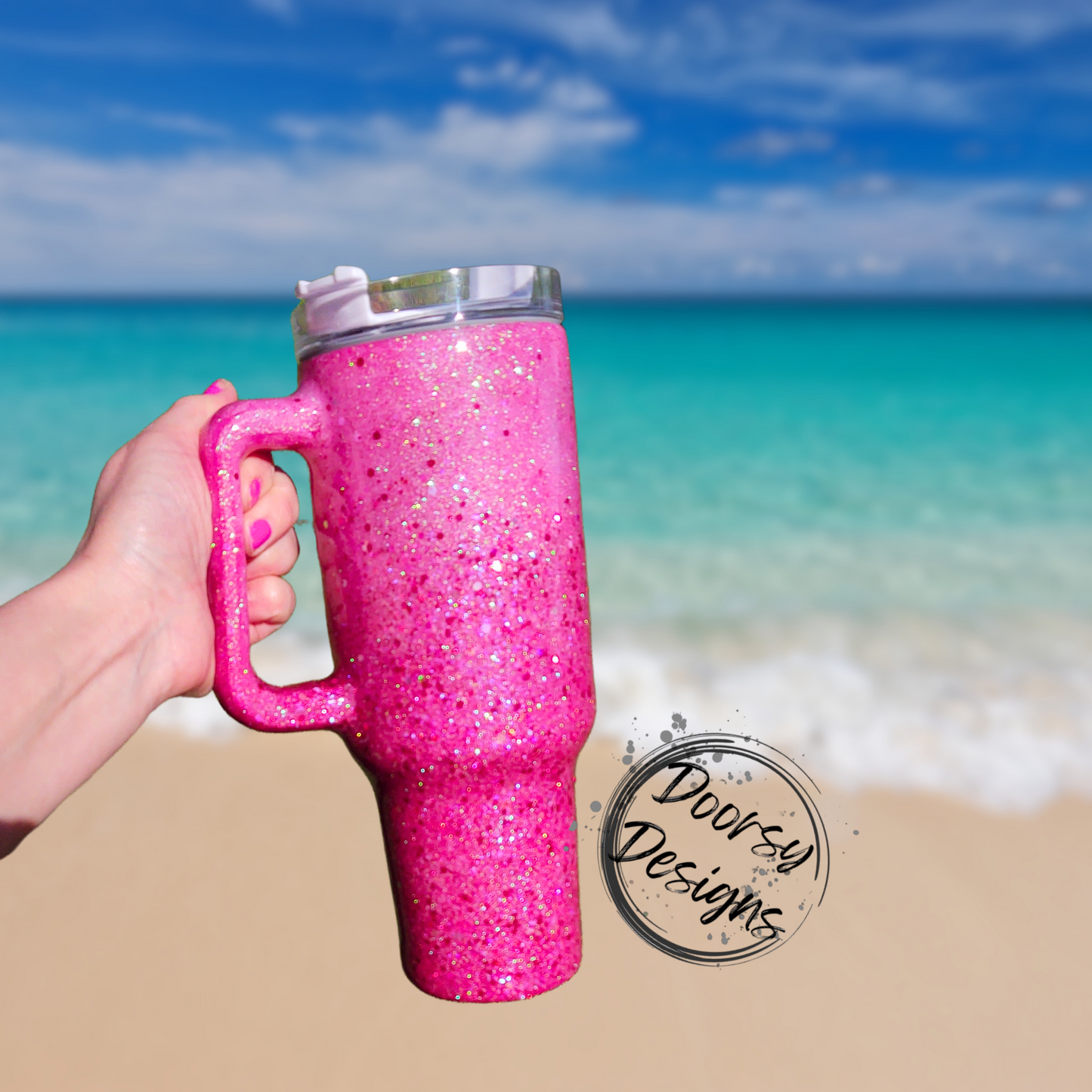Light Pink Chunky Glitter Epoxy 40oz Dupe Tumbler