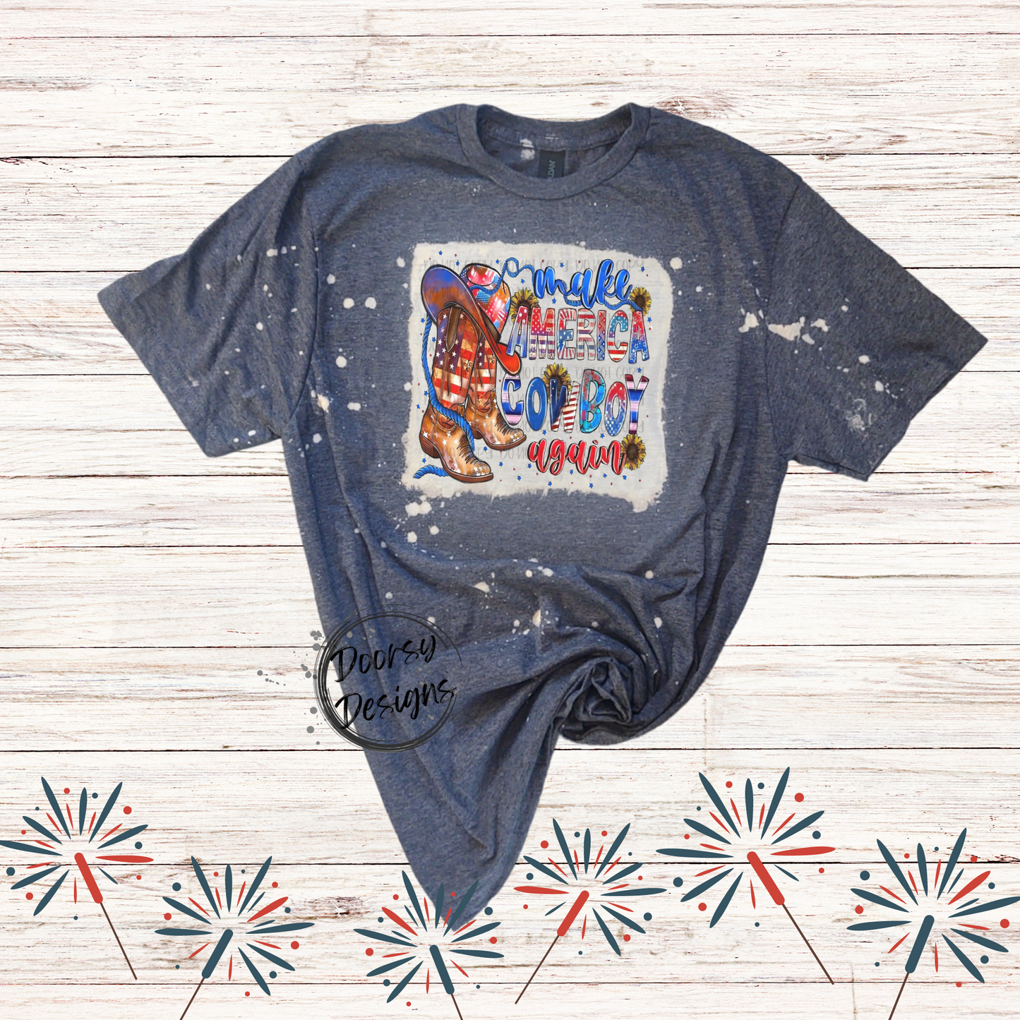 Make America Cowboy Again Bleached 4th of July Shirt