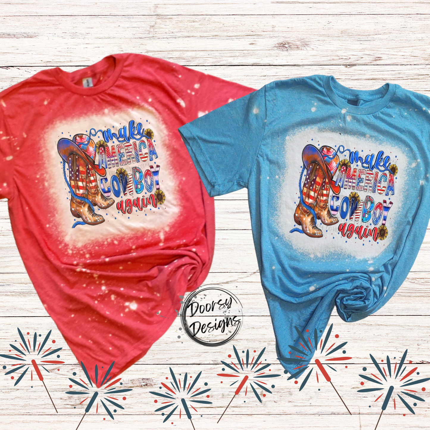 Make America Cowboy Again Bleached 4th of July Shirt