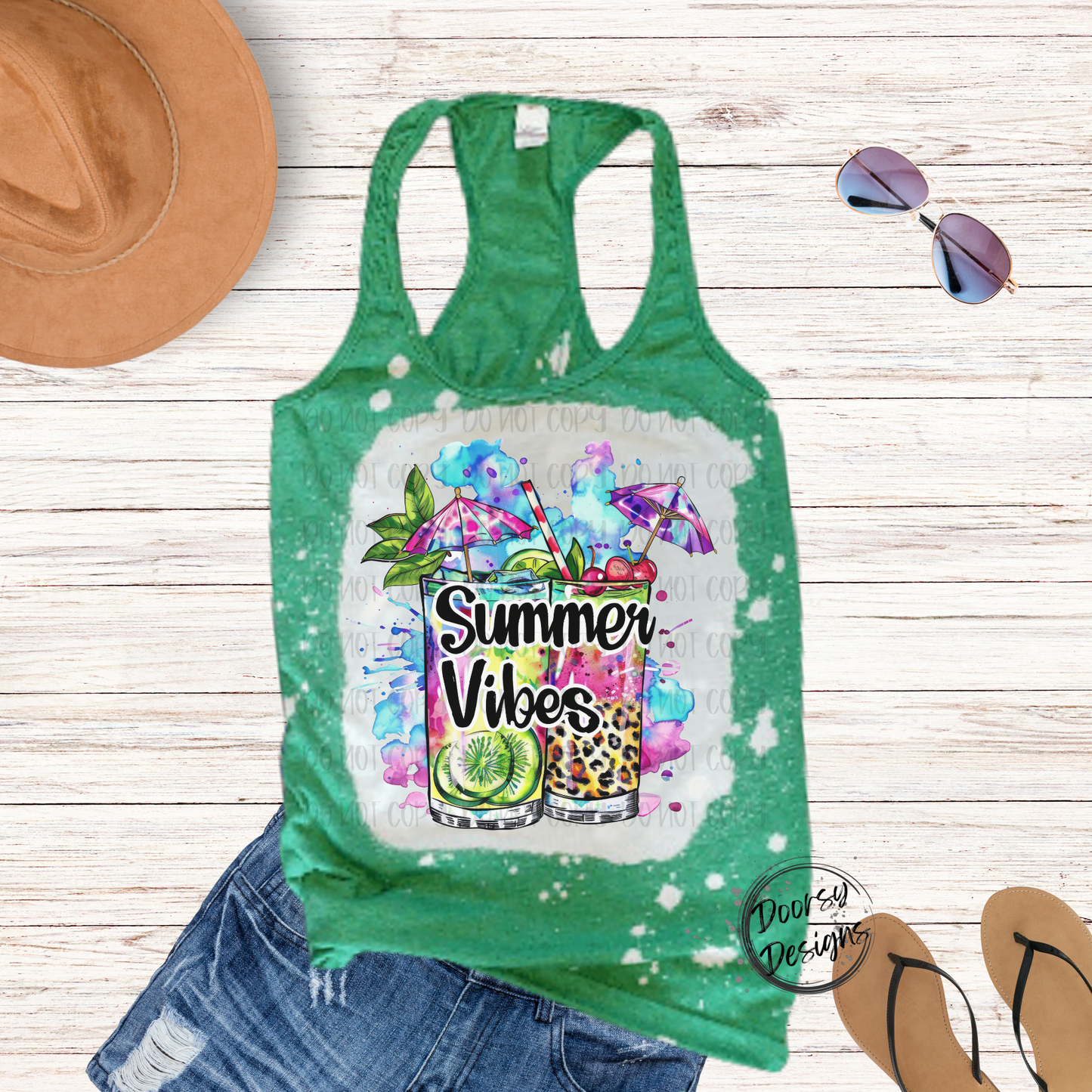 Summer Vibes Cocktail Bleached Tank Top