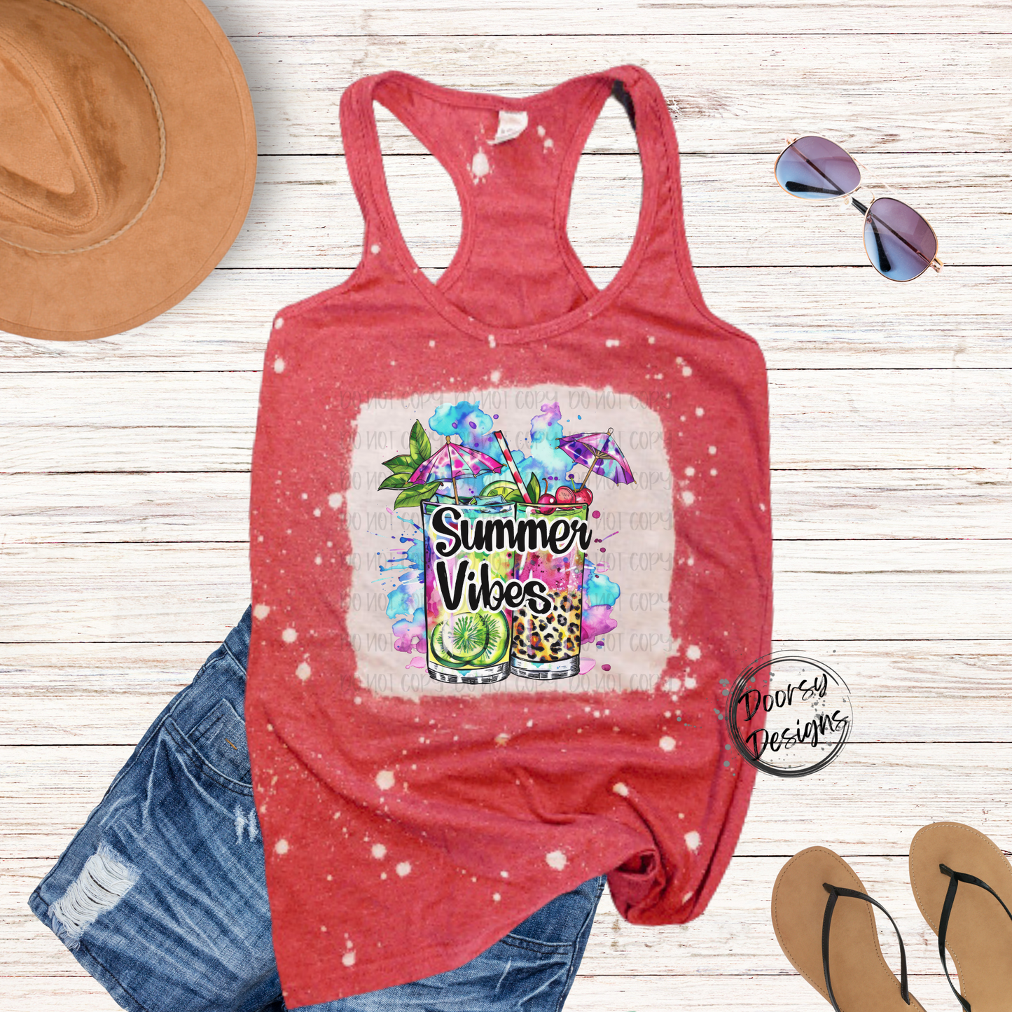 Summer Vibes Cocktail Bleached Tank Top