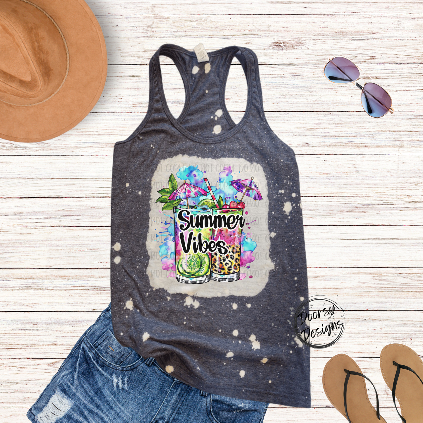 Summer Vibes Cocktail Bleached Tank Top