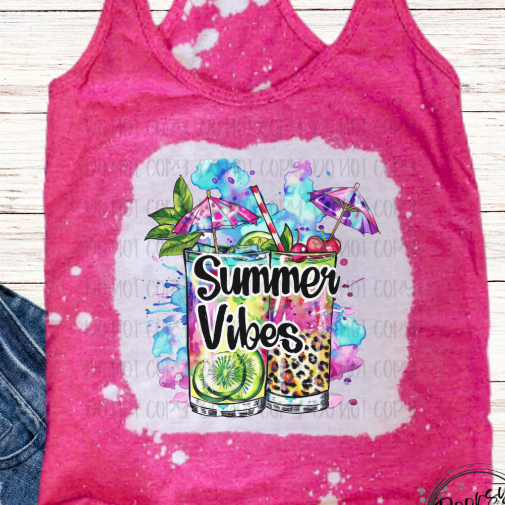 Summer Vibes Cocktail Bleached Tank Top
