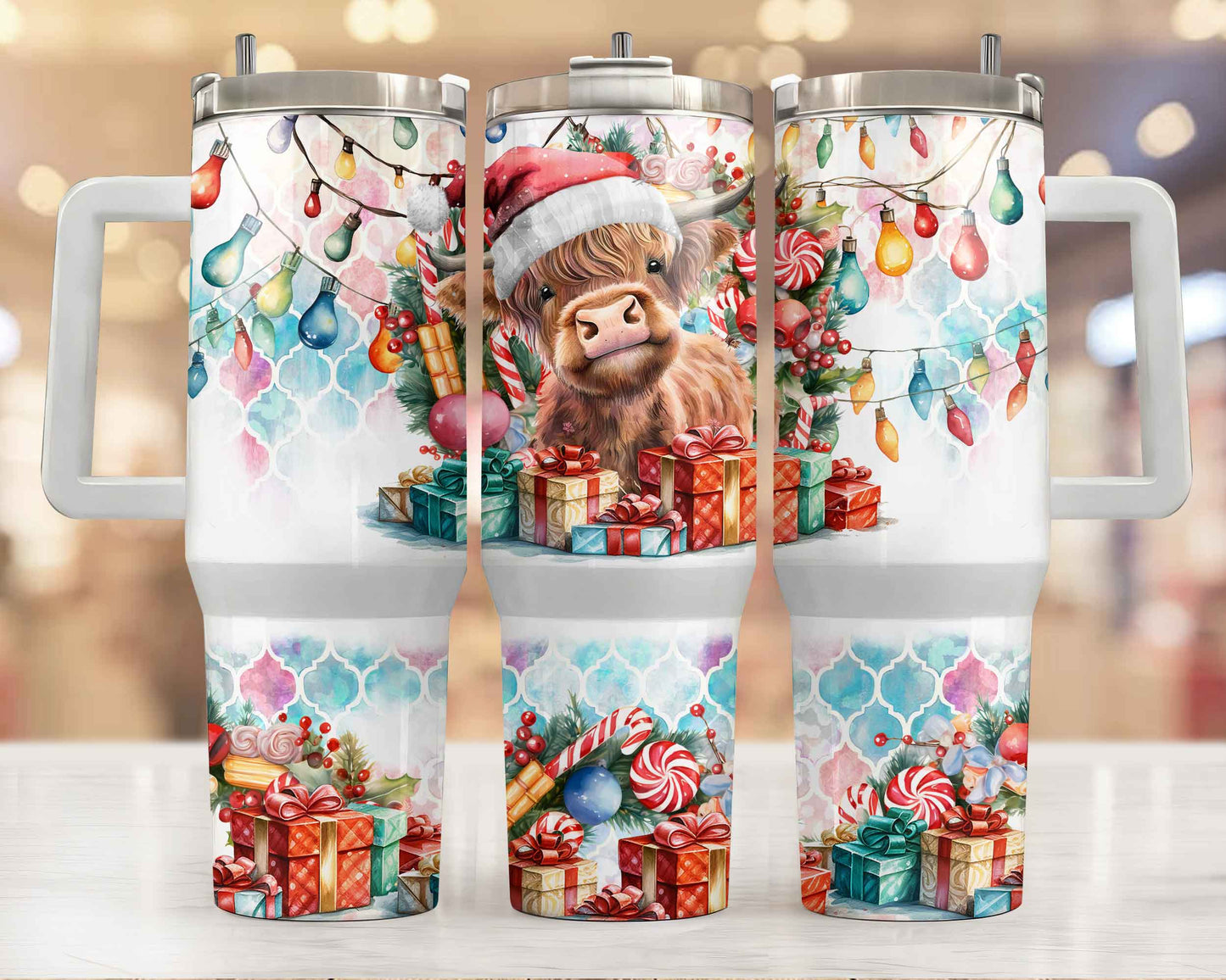 Christmas Cow 40oz Sublimation Tumbler with Highlander Cow