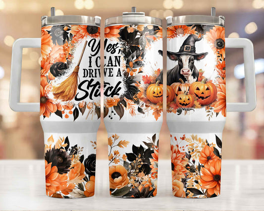 Witch Cow 40oz Sublimation Tumbler with Pumpkins