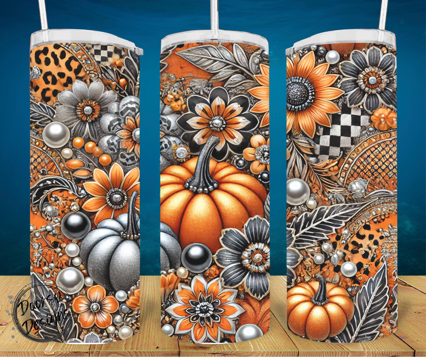 Black and Orange Pumpkins 20oz Sublimation Tumbler Cup