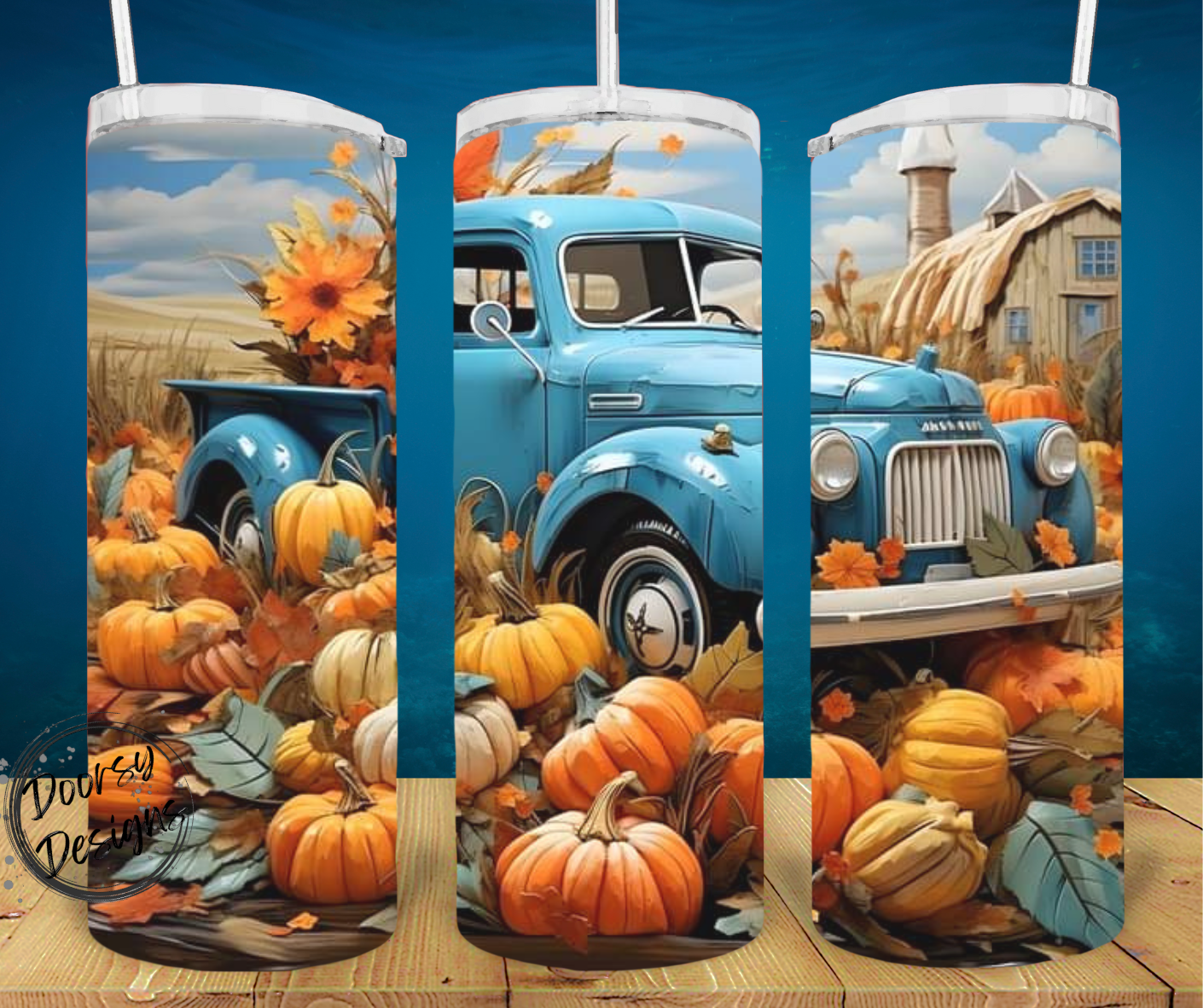 Fall Truck with Pumpkins 20oz Sublimation Tumbler Cup