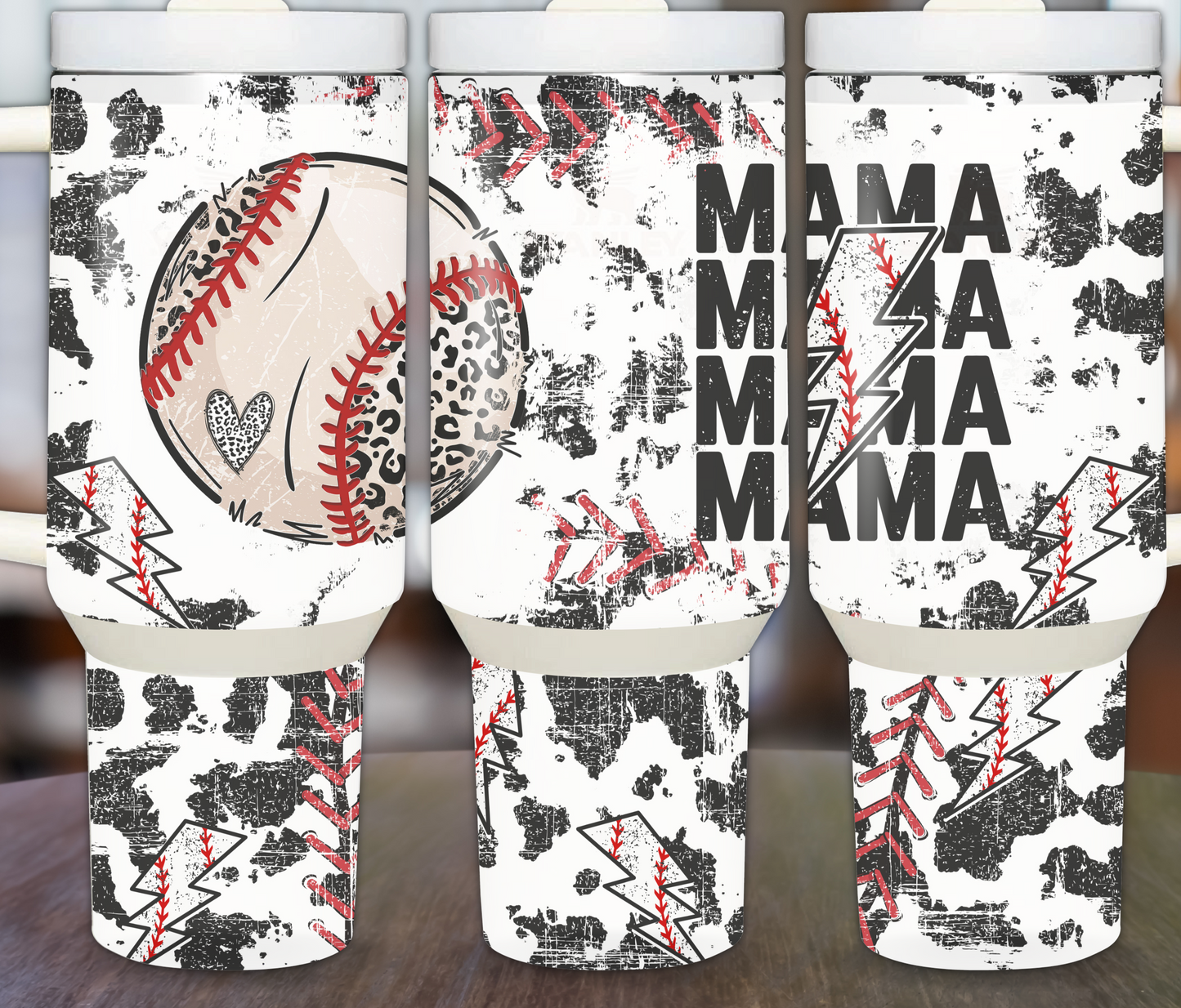 Baseball MAMA 40oz Sublimation Tumbler with Stitch Pattern and Hearts