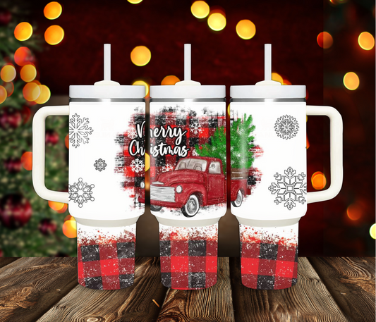 Merry Christmas 40oz Sublimation Tumbler with Truck