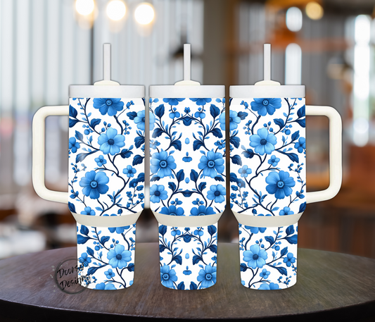 Blue and White Chinoiserie 40oz Sublimation Tumbler