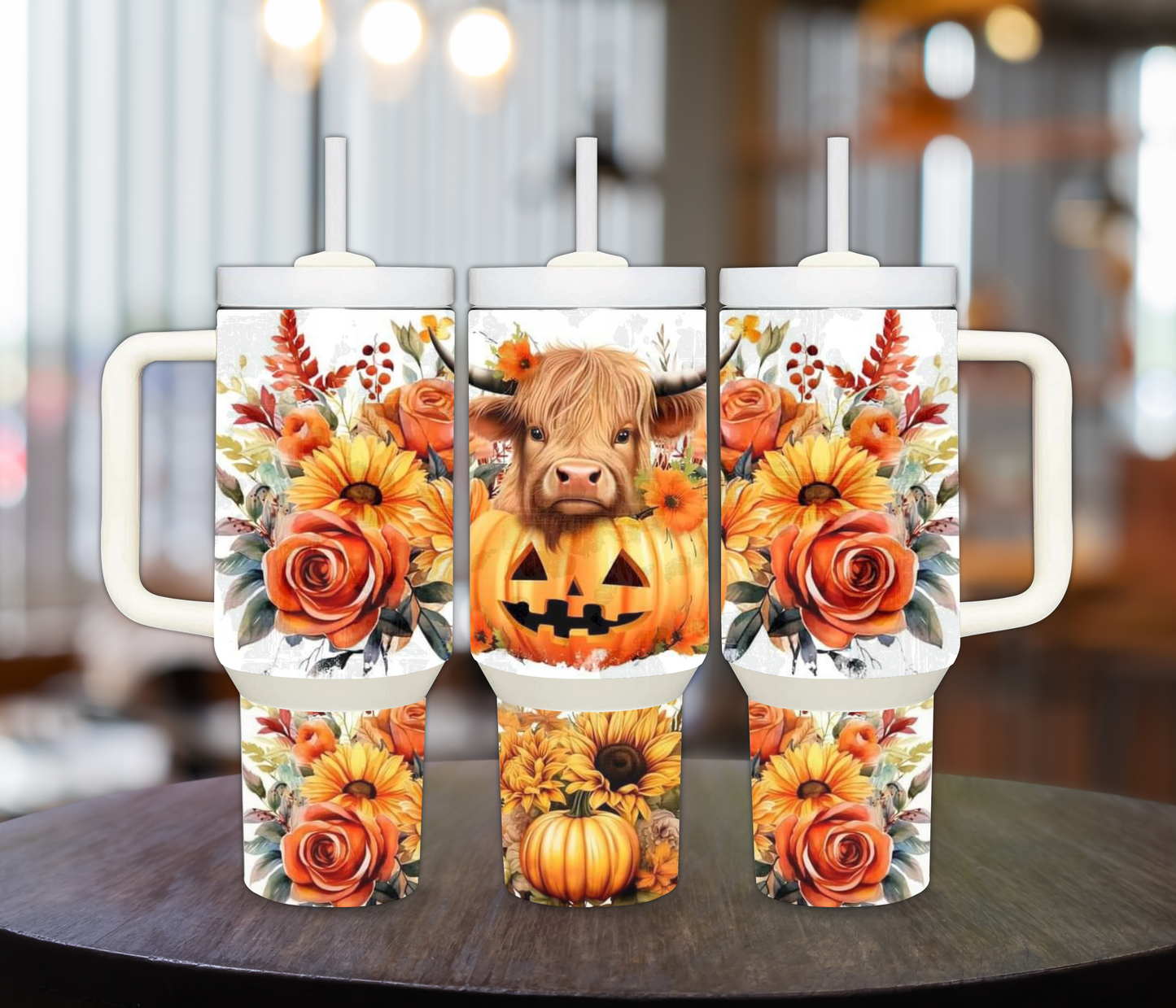 Highlander Cow in Pumpkin Patch 40oz Sublimation Tumbler